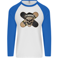 Skateboard Skull Skateboarding Mens L/S Baseball T-Shirt White/Royal Blue