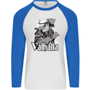 To Valhalla Viking Warrior Odin Mens L/S Baseball T-Shirt White/Royal Blue
