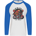 Biker On My Way to Hell Motorbike Skull Mens L/S Baseball T-Shirt White/Royal Blue