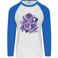 Purple Cthulhu Kraken Octopus Mens L/S Baseball T-Shirt White/Royal Blue