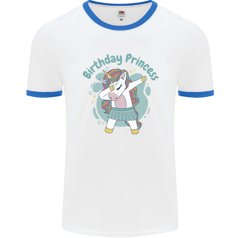 Birthday Princess Unicorn 4th 5th 6th 7th 8th Mens Ringer T-Shirt White/Royal Blue