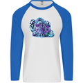 Cololurful Leopard Wild Cat Panther Mens L/S Baseball T-Shirt White/Royal Blue