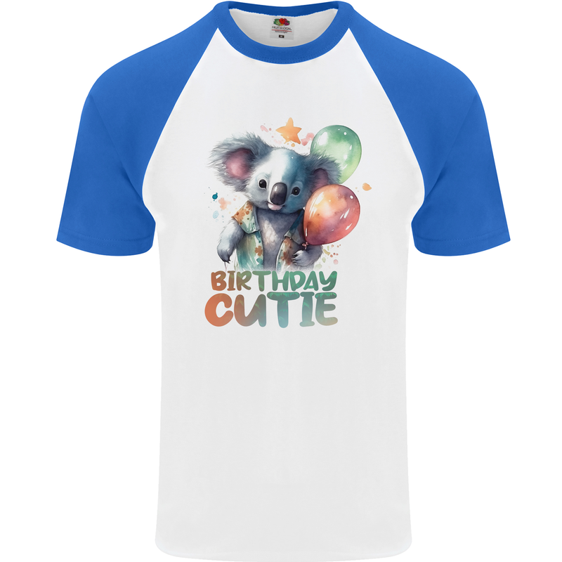 Birthday Cutie Koala 3rd 4th 5th 6th 7th 8th Mens S/S Baseball T-Shirt White/Royal Blue