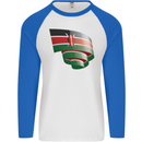 Curled Kenya Flag Kenyan Day Football Mens L/S Baseball T-Shirt White/Royal Blue