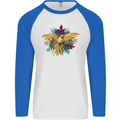 Maacaw Parrot In the Jungle Mens L/S Baseball T-Shirt White/Royal Blue