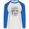 Viking Warrior Valhalla Odin Axe Gym God Mens L/S Baseball T-Shirt White/Royal Blue