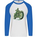Biker Green Cafe Racer Motorbike Motorcycle Mens L/S Baseball T-Shirt White/Royal Blue