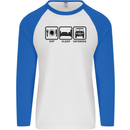 Eat Sleep 4X4 Off Road Roading Car Mens L/S Baseball T-Shirt White/Royal Blue