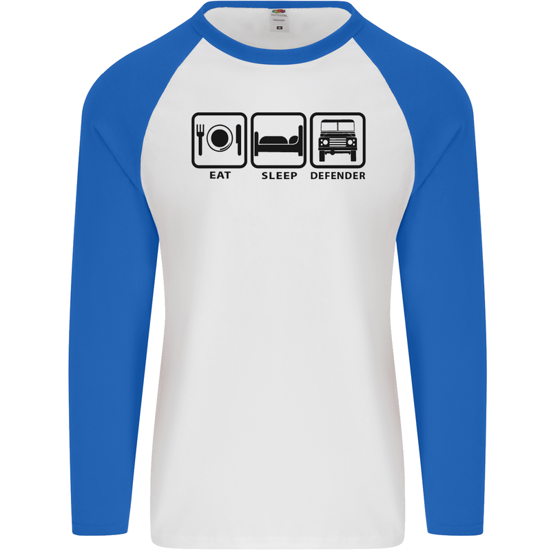 Eat Sleep 4X4 Off Road Roading Car Mens L/S Baseball T-Shirt White/Royal Blue