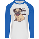Pug I Didn't Fart My Butt Blew You a Kiss Mens L/S Baseball T-Shirt White/Royal Blue