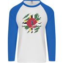 Torn Dominica Flag Dominican Day Football Mens L/S Baseball T-Shirt White/Royal Blue