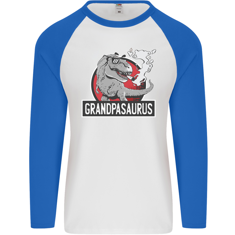 Grandpa Grandpasaurus Grandparent's Day Mens L/S Baseball T-Shirt White/Royal Blue