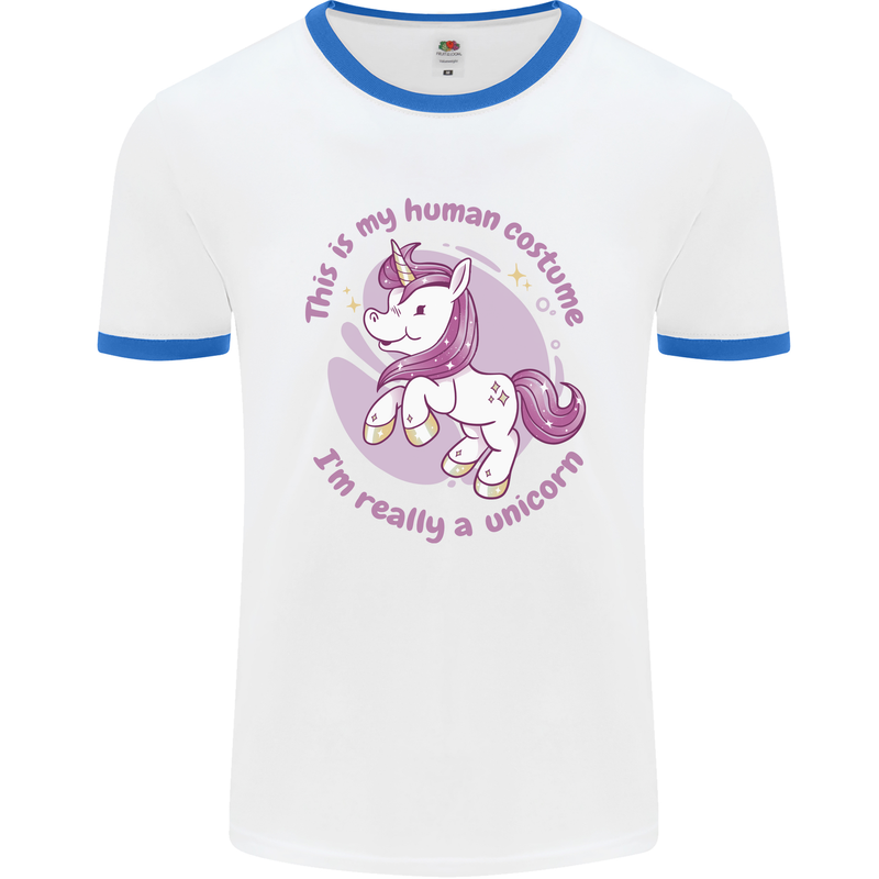 This is My Unicorn Costume Fancy Dress Outfit Mens Ringer T-Shirt White/Royal Blue