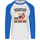 BBQ Weekend Forecast BBQing Alcohol Beer Mens L/S Baseball T-Shirt White/Royal Blue