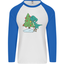 Funny T-Rex Christmas Tree Dinosaur Mens L/S Baseball T-Shirt White/Royal Blue