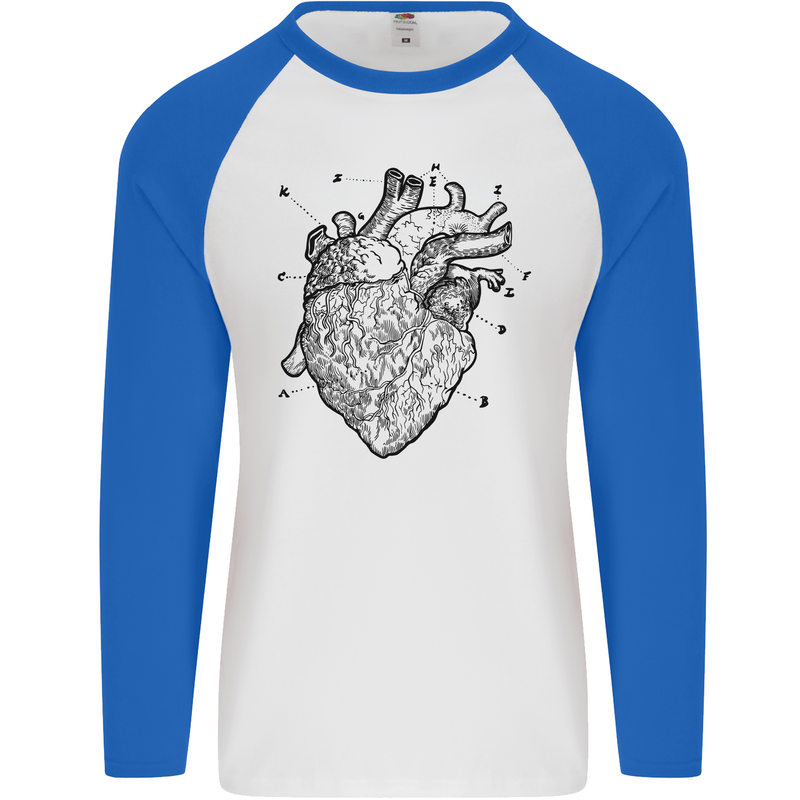 Heart Diagram Mens L/S Baseball T-Shirt White/Royal Blue