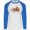 Country House Street Pig Mens L/S Baseball T-Shirt White/Royal Blue