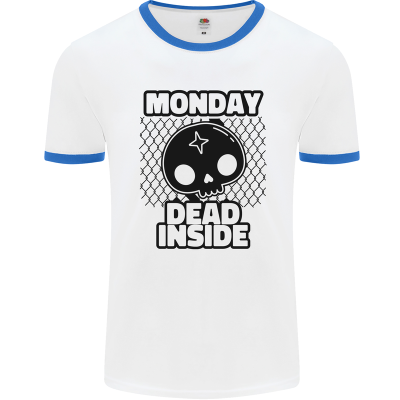 Monday Dead Inside Skull Work Mens Ringer T-Shirt White/Royal Blue