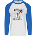 Knights Templar St Georges Day Beauseant Mens L/S Baseball T-Shirt White/Royal Blue