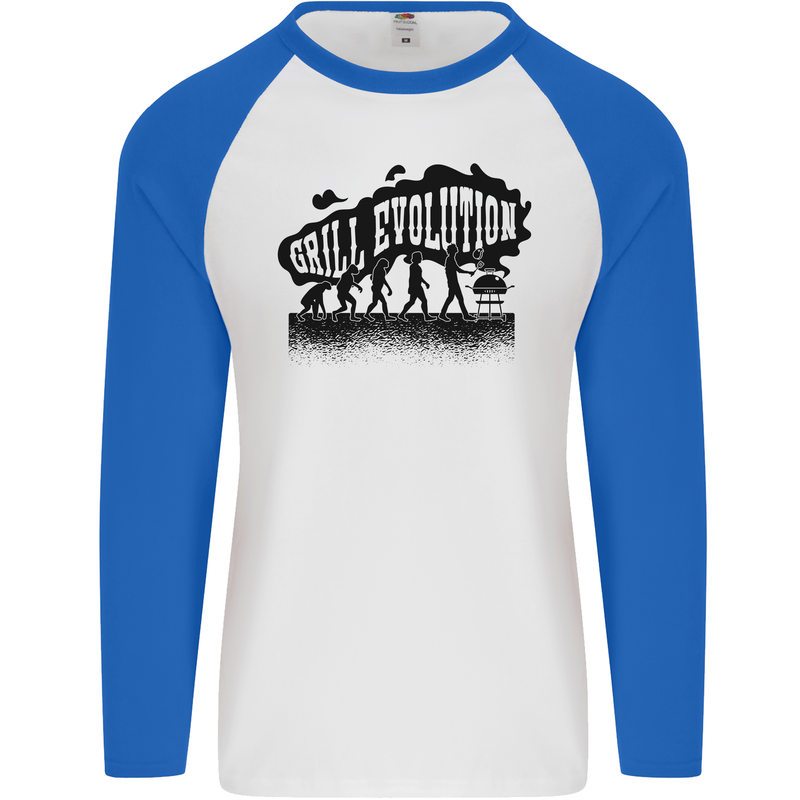 Grill Evolution Funny BBQ Braai Mens L/S Baseball T-Shirt White/Royal Blue