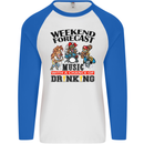 Music Weekend Forecast Alcohol Beer Mens L/S Baseball T-Shirt White/Royal Blue