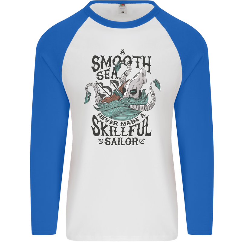 Skilful Sailor Kraken Sailor Mens L/S Baseball T-Shirt White/Royal Blue