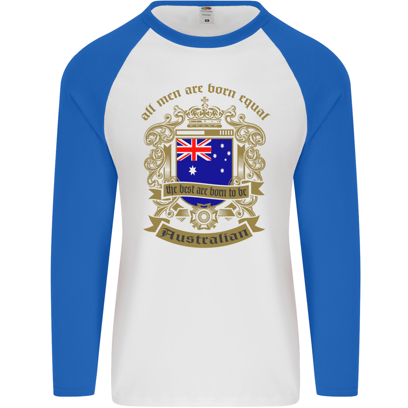 All Men Are Born Equal Australian Australia Mens L/S Baseball T-Shirt White/Royal Blue