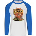 Heading to Vegan Town Funny Turkey Mens L/S Baseball T-Shirt White/Royal Blue