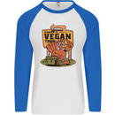 Heading to Vegan Town Funny Turkey Mens L/S Baseball T-Shirt White/Royal Blue