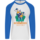Outnumbered Dad Girls Fathers Day Daughters Mens L/S Baseball T-Shirt White/Royal Blue
