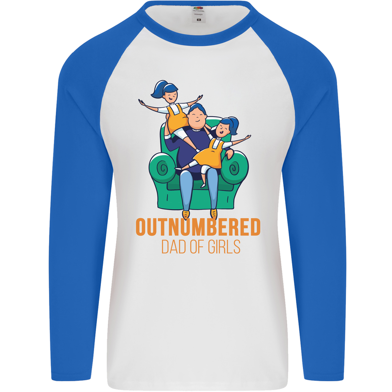 Outnumbered Dad Girls Fathers Day Daughters Mens L/S Baseball T-Shirt White/Royal Blue