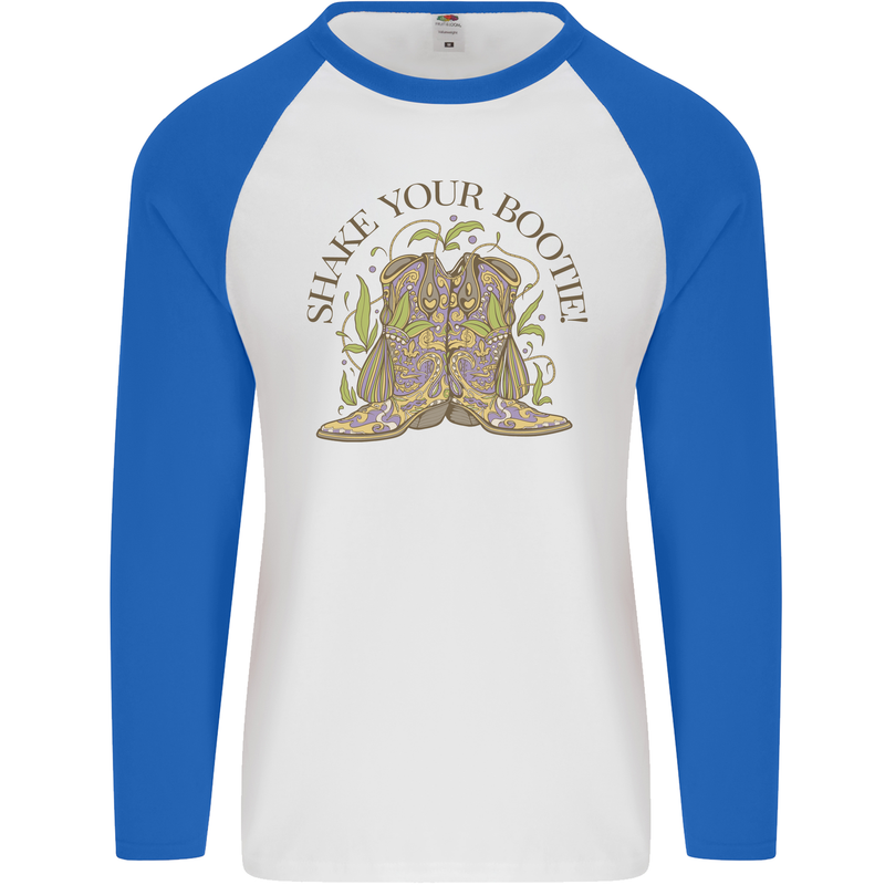 Mardi Gras Shake Your Bootie Mens L/S Baseball T-Shirt White/Royal Blue