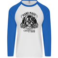 Handmade Choppers Biker Motorcycle Bike Mens L/S Baseball T-Shirt White/Royal Blue