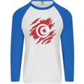 Torn Tunisia Flag Tunisian Day Football Mens L/S Baseball T-Shirt White/Royal Blue