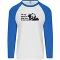 Biker Going Down on One Knee Motorcycle Mens L/S Baseball T-Shirt White/Royal Blue