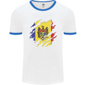 Torn Moldova Flag Moldovan Day Football Mens Ringer T-Shirt White/Royal Blue