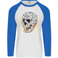 Fire Skull Made of Cats Mens L/S Baseball T-Shirt White/Royal Blue