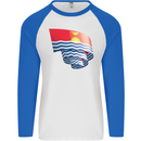 Curled Kiribati Flag Day Football Mens L/S Baseball T-Shirt White/Royal Blue