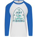 Just a Girl Who Loves Fishing Fisherwoman Mens L/S Baseball T-Shirt White/Royal Blue