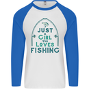 Just a Girl Who Loves Fishing Fisherwoman Mens L/S Baseball T-Shirt White/Royal Blue