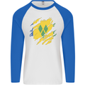 Torn Saint Vincent and Grenadines Flag Football Mens L/S Baseball T-Shirt White/Royal Blue