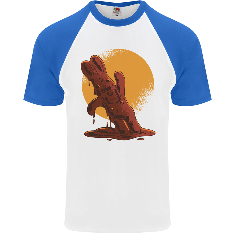 A Melting Chocolate Bunny Easter Mens S/S Baseball T-Shirt White/Royal Blue