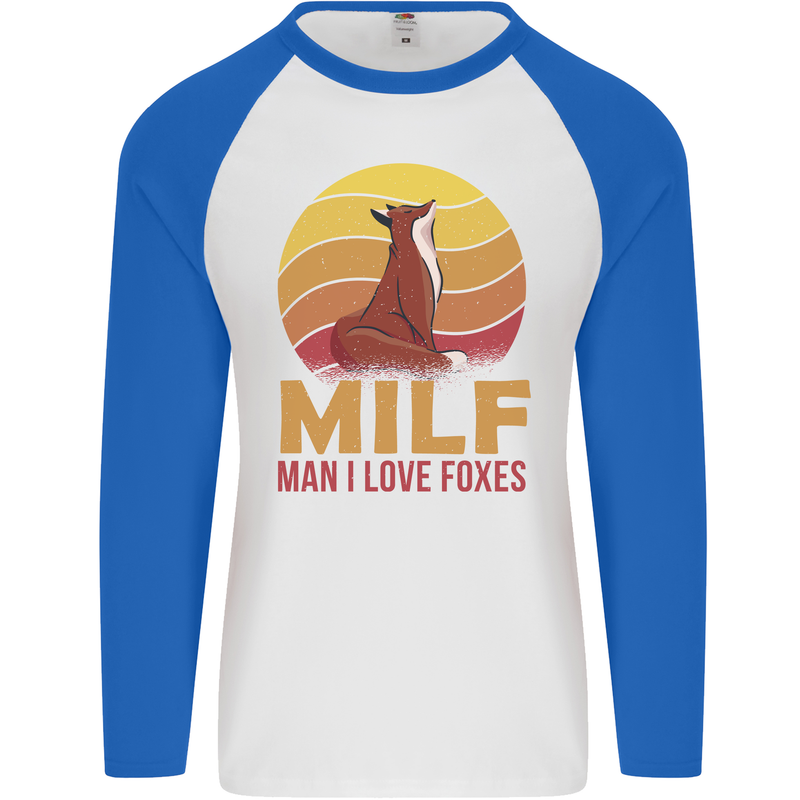 MILF Man I Love Foxes Fox Mens L/S Baseball T-Shirt White/Royal Blue