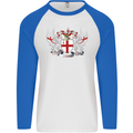 London Coat of Arms England St Georges Day Mens L/S Baseball T-Shirt White/Royal Blue