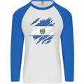 Torn Salvador Flag Salvadoran Day Football Mens L/S Baseball T-Shirt White/Royal Blue