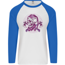 Viking Axe Skull Mens L/S Baseball T-Shirt White/Royal Blue