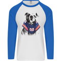 American Football Bulldog With Tattoos Mens L/S Baseball T-Shirt White/Royal Blue