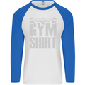 Gym Training Top Bodybuilding Weightlifting Mens L/S Baseball T-Shirt White/Royal Blue