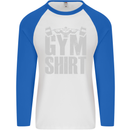 Gym Training Top Bodybuilding Weightlifting Mens L/S Baseball T-Shirt White/Royal Blue