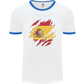 Torn Spain Flag Spanish Day Football Mens Ringer T-Shirt White/Royal Blue